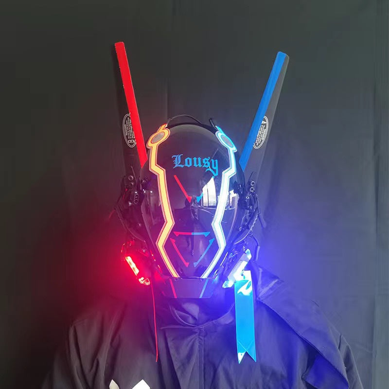 Punk mask round lights wing braids triangle lights music festival LED glow tech sense boy helmet Halloween - SJB-DIAMOND ELITES