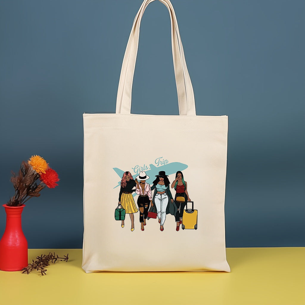 Canvas printed shoulder bag, fashionable and lightweight shopping bag, large-capacity cotton bag 2pcs hobo. - SJB-DIAMOND ELITES