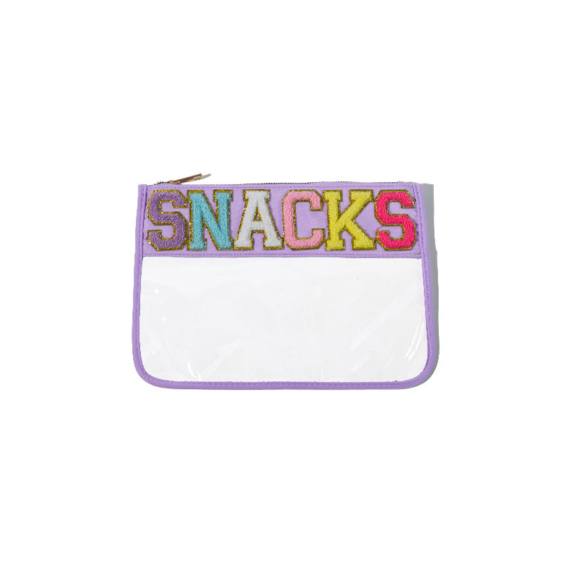 PVC transparent storage bag, embroidered letter cosmetic bag, wash storage towel embroidered file bag 2pcs, - SJB-DIAMOND ELITES
