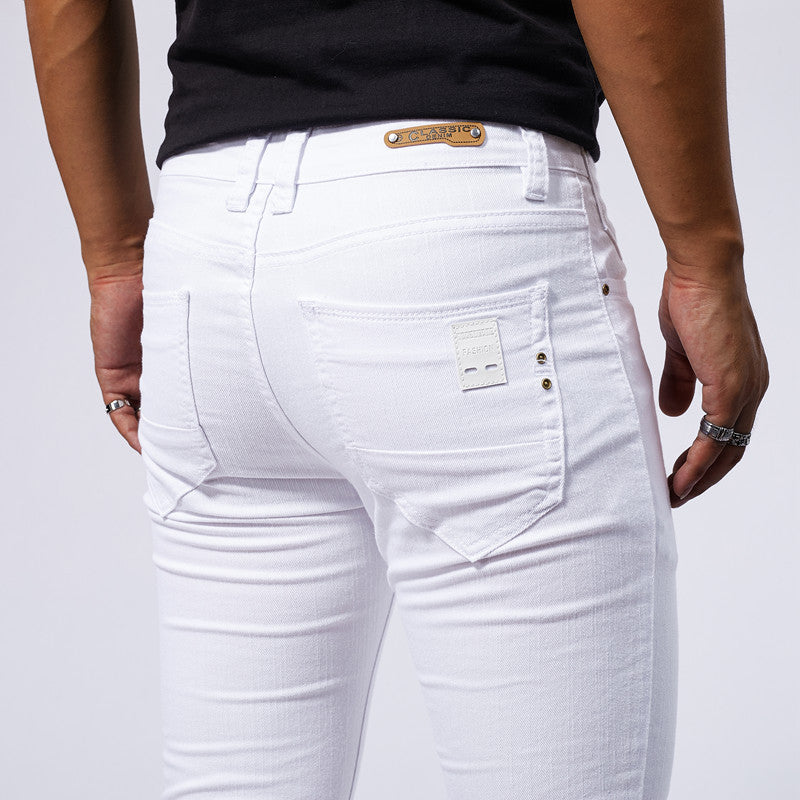 Men's European And American-style White Stretch Skinny Jeans Lootquake LLC
