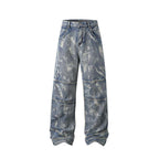 Street Fashion Hip Hop Inkjet Washed Distressed Stitching Straight Jeans Lootquake LLC