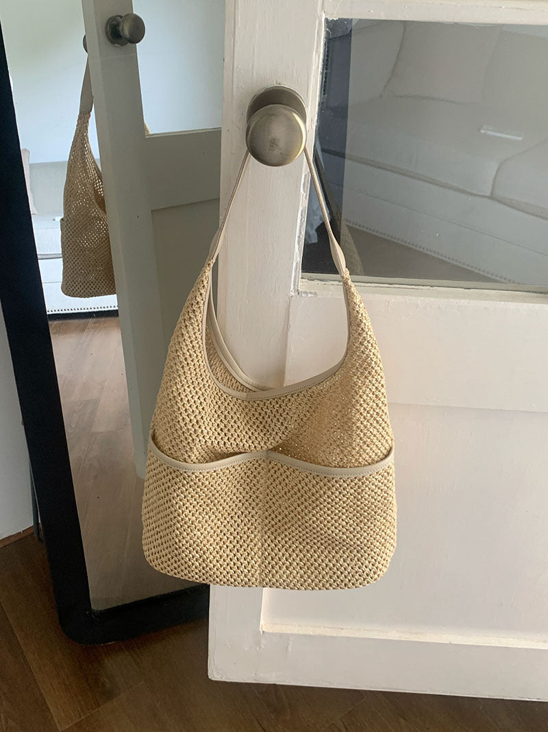 straw bag, commuter hobo bag, summer woven hobo bag for women, straw shoulder purse, beach crochet bag lightweight - SJB-DIAMOND ELITES