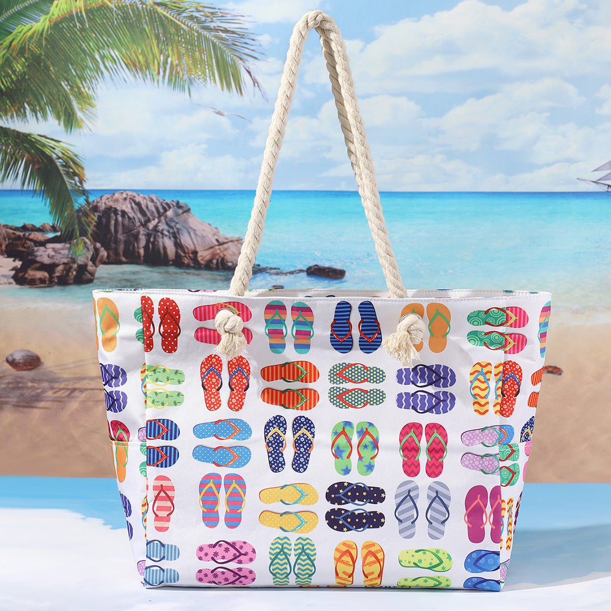 Printed beach bag, large capacity casual shoulder tote bag, simple fashion summer travel tote bag lightweight - SJB-DIAMOND ELITES