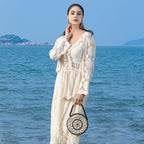 Small round wooden bead bag, hand-woven bag, women's seaside vacation beach bag, beaded small handbag - SJB-DIAMOND ELITES