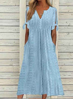 Women's Dress V-Neck Hollow Out Lace Long Dress Women