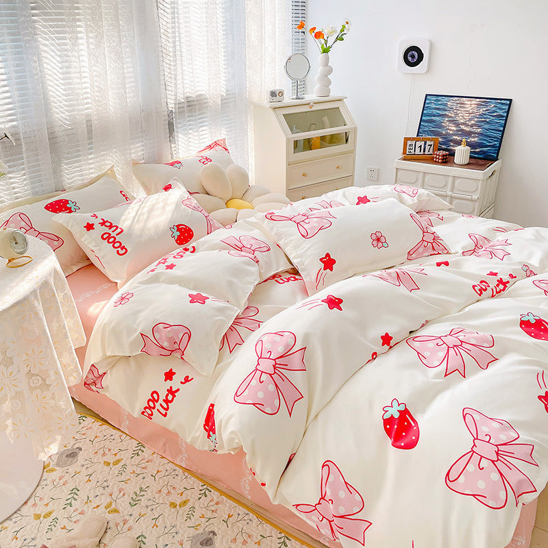 Four-piece Set Sanding Skin Bed Sheet Quilt Cover Pi-Mart
