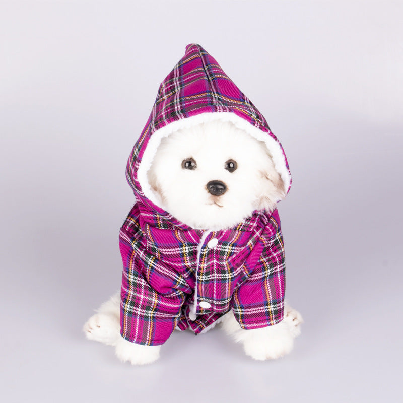 Dog Hooded Sweater Plaid Pet Clothes Pi-Mart