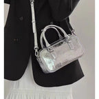Retro crossbody bag, small square bag, small top handle purse metallic