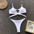Swimsuit female sexy triangle bikini leopard print hollowed out babes wind small breasts gather resort hot spring beach swimsuit