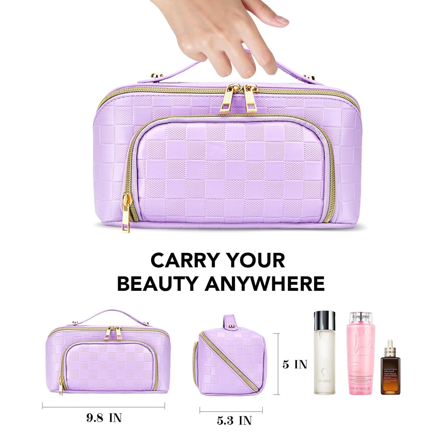Chessboard double pillow cosmetic bag, multifunctional waterproof toilet bag, makeup bag with compartments, - SJB-DIAMOND ELITES