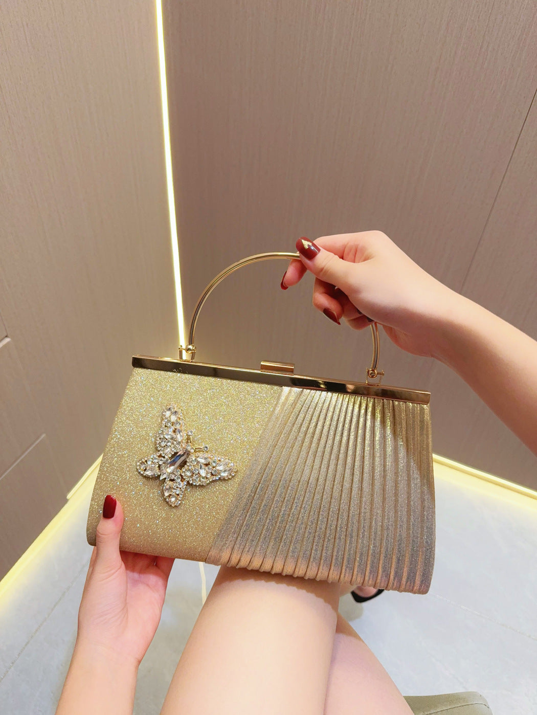 Evening Handbag Wedding bag Clutch bag Dress bag pleated skew dinner party Party diamond set banquet bag - SJB-DIAMOND ELITES