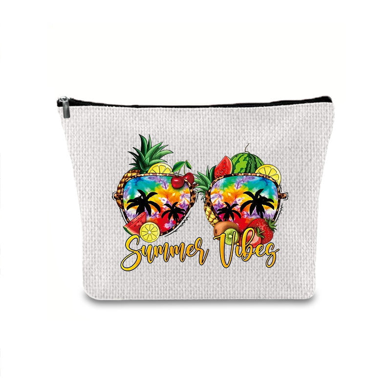 Linen printed cosmetic bag, cosmetic lipstick storage bag, small simple zipper evening clutch bag, - SJB-DIAMOND ELITES