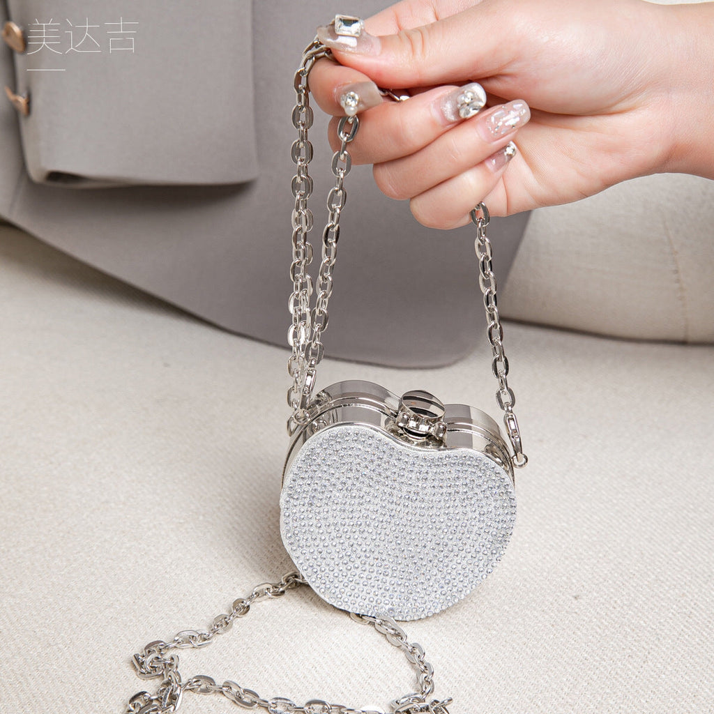 Elegant Mini Double Sided Rhinestone Purse – Heart Shaped Acrylic Mirror Bag, Trendy Mini Lipstick Purse for Prom, Party, and Wedding Events – Stylish evening Prom Bags Clutch - SJB-DIAMOND ELITES