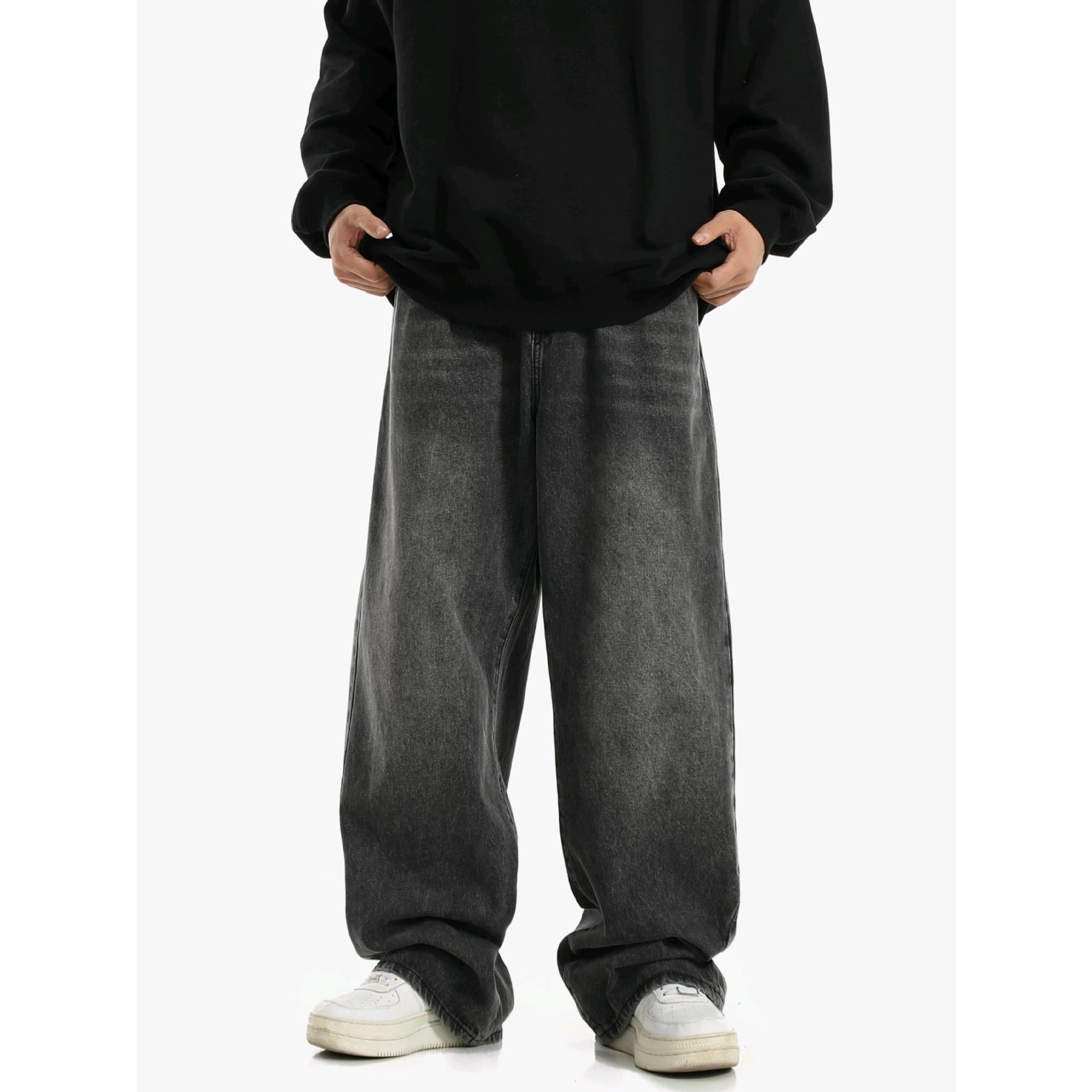 Vintage Smoky Gray Elastic Waist Jeans For Men And Women Lootquake LLC