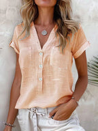 Solid Color Button Fashion Short Sleeve Lootquake LLC