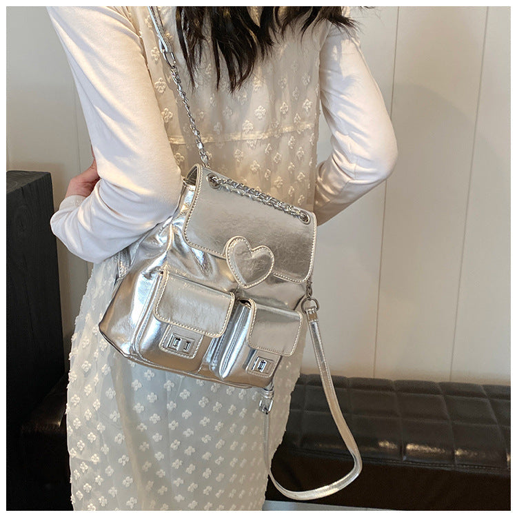 Love pattern women's backpack, versatile chain backpack, fashion travel small backpack purse women - SJB-DIAMOND ELITES