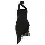 Fashion Halter Off-shoulder Slim Fit Stringy Selvedge Dress