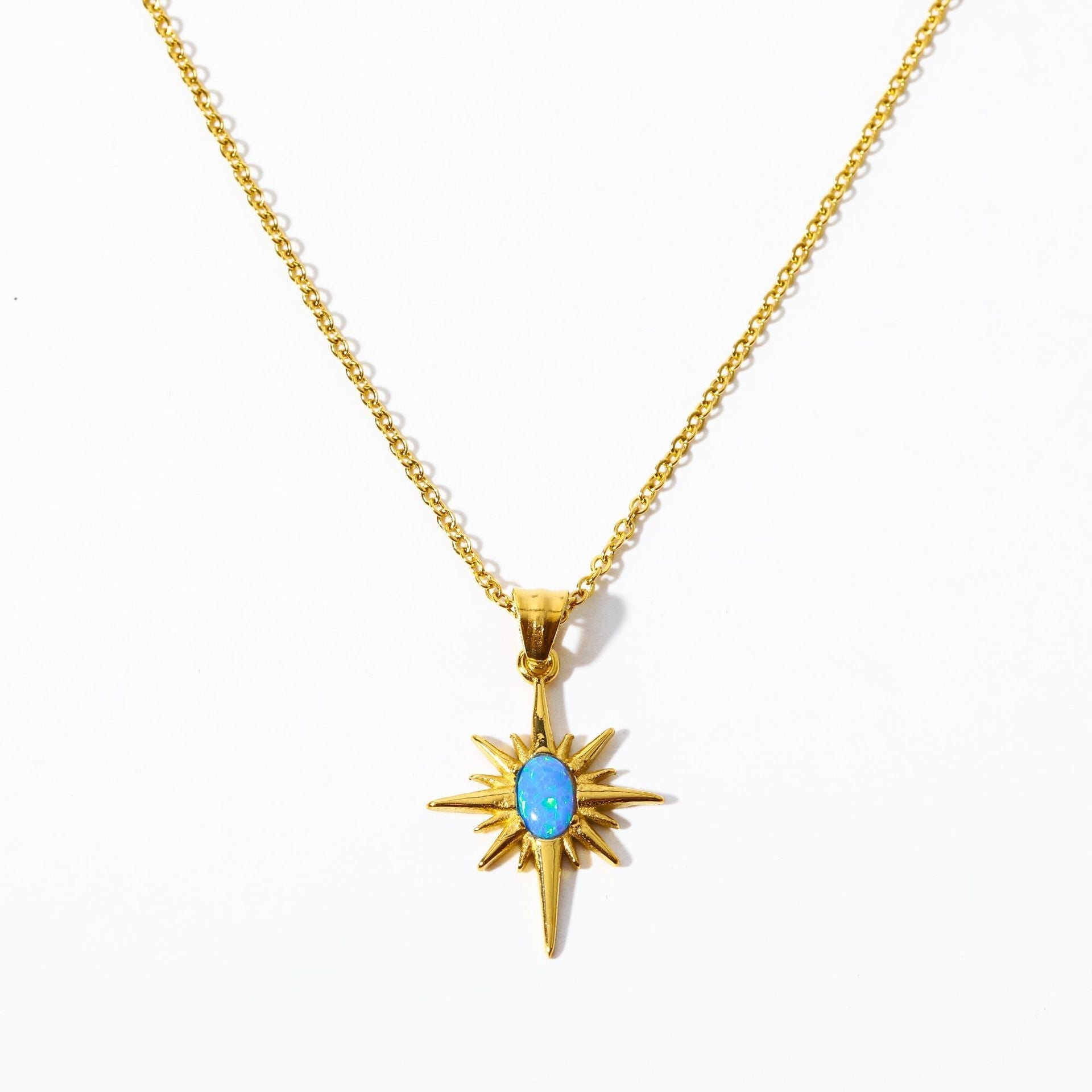 Stainless Steel Natural Opal Vintage Necklace Pi-Mart