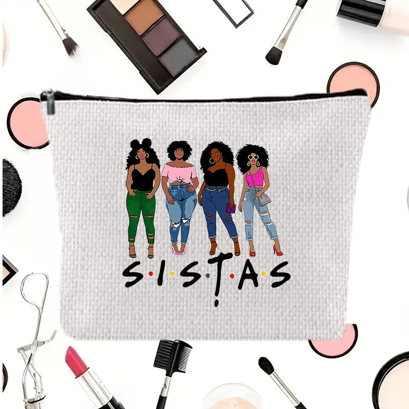 Linen printed cosmetic bag, cosmetic lipstick storage bag, small simple zipper evening clutch bag, - SJB-DIAMOND ELITES
