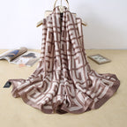 Vegan Silk scarf female classic wild houndstooth print long scarf holiday literary beach towel shawl SHOMICOBOUTIQUE