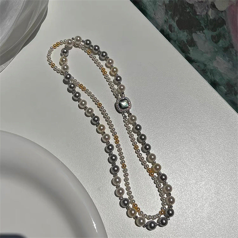 Fashion Jewelry Micro-inlaid Square Dual-wear Double-layer Necklace Pi-Mart