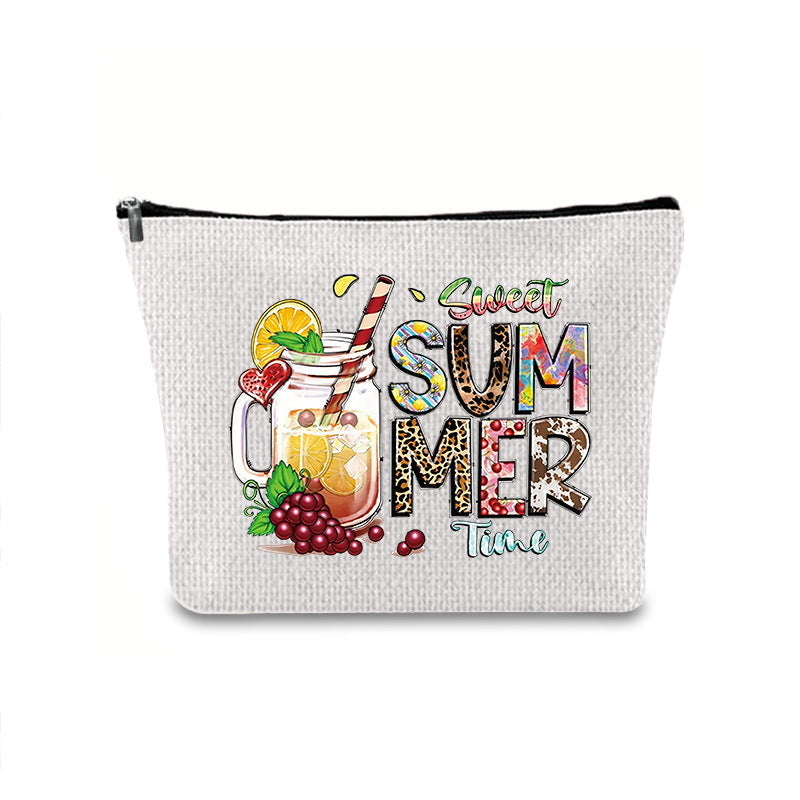 Linen printed cosmetic bag, cosmetic lipstick storage bag, small simple zipper evening clutch bag, - SJB-DIAMOND ELITES