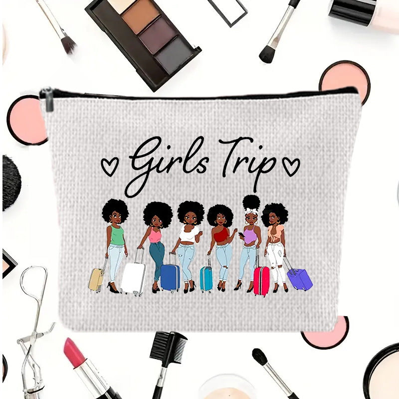 Linen printed cosmetic bag, cosmetic lipstick storage bag, small simple zipper evening clutch bag, - SJB-DIAMOND ELITES