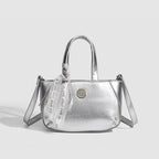 Metallic small tote bag, small handbag ladies, fashionable silver square bag, versatile shoulder Crossbody bag