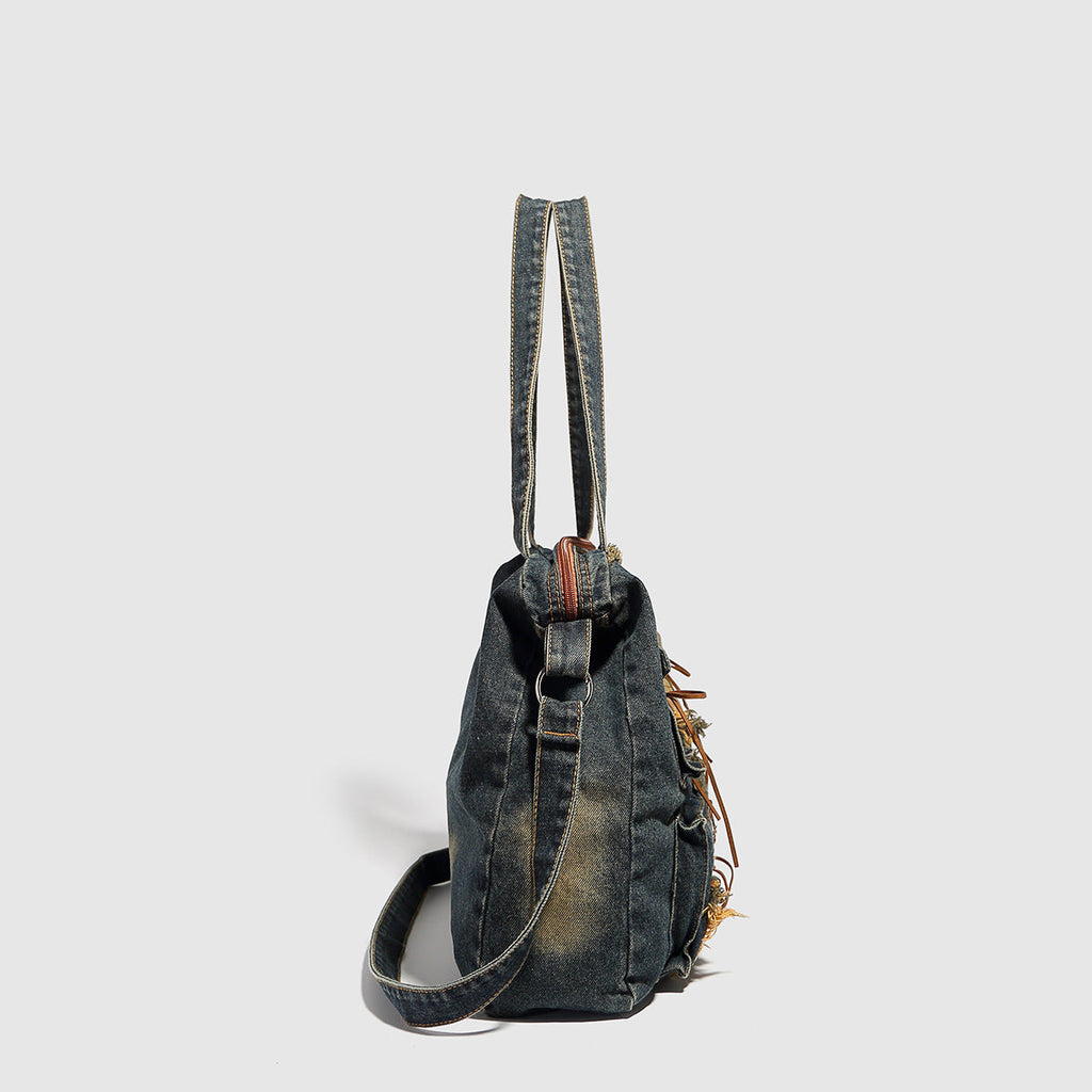 Large capacity hobo shoulder tote bag, Spice Girl bag women's old retro shoulder bag, washed denim bag, casual women's bag - SJB-DIAMOND ELITES