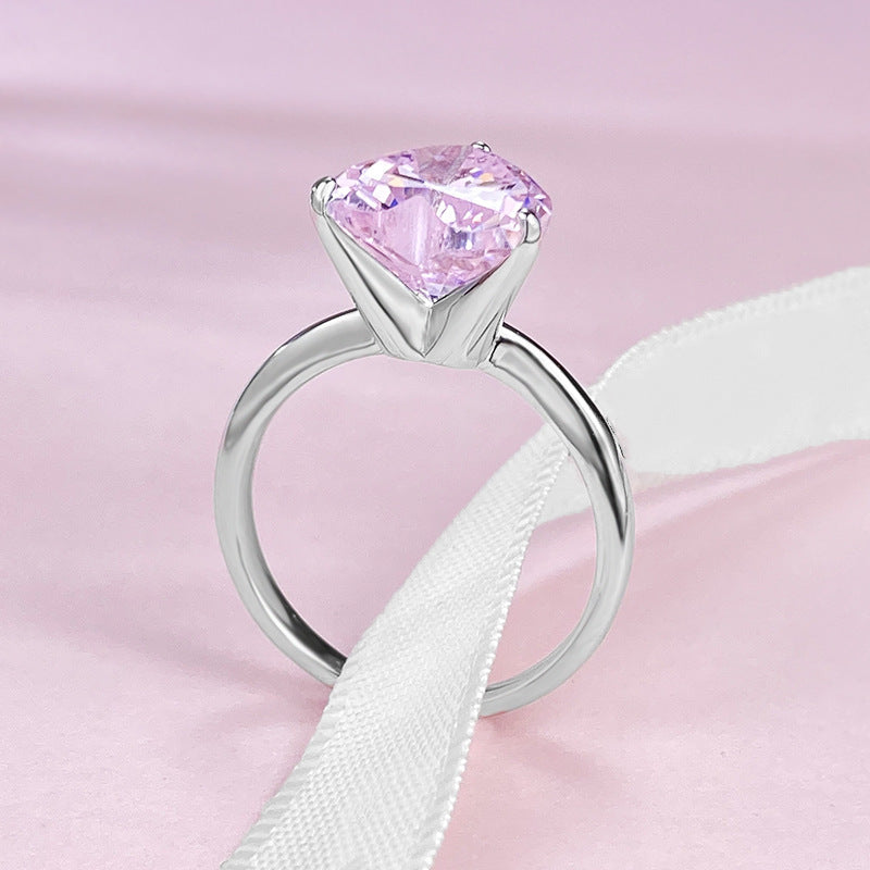 Simple Elegant S925 Silver 4 Karat Heart-shaped Ring Pi-Mart