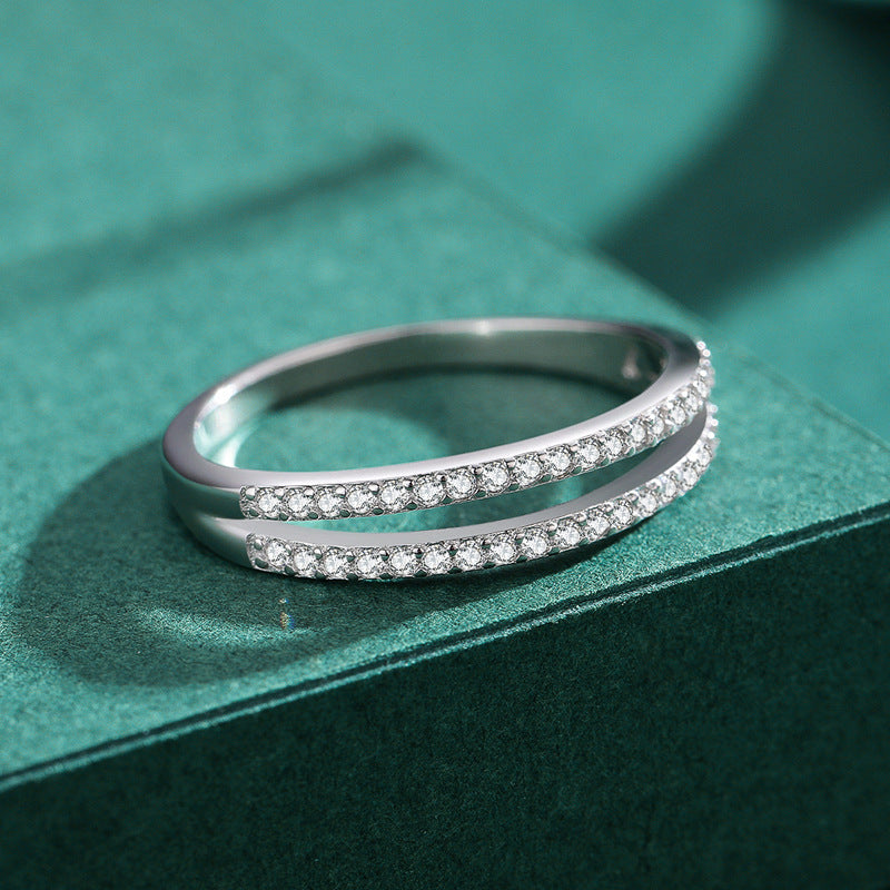S925 Sterling Silver Double-layer Gang Drill Inlaid Ring Pi-Mart