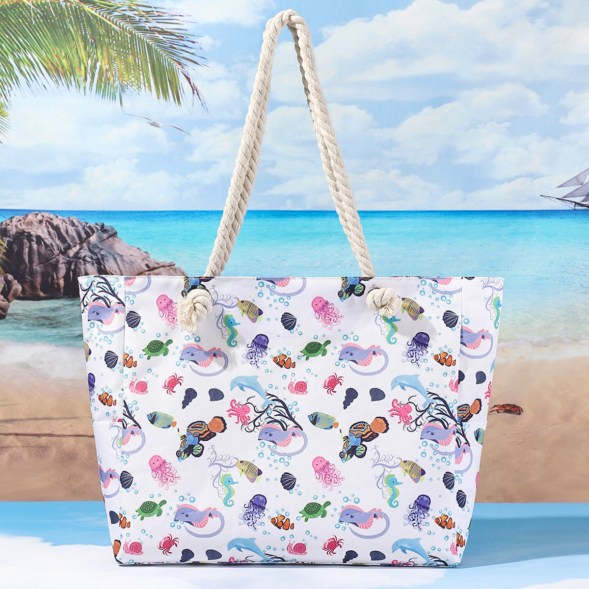 Printed beach bag, large capacity casual shoulder tote bag, simple fashion summer travel tote bag lightweight - SJB-DIAMOND ELITES