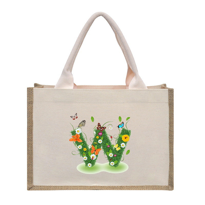 Cotton and linen canvas tote bag, printed letter tote bag, portable light handbag, gift shopping bag - SJB-DIAMOND ELITES