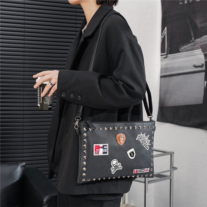 Black rivet clutch bag shoulder messenger bag envelope bag evening - SJB-DIAMOND ELITES