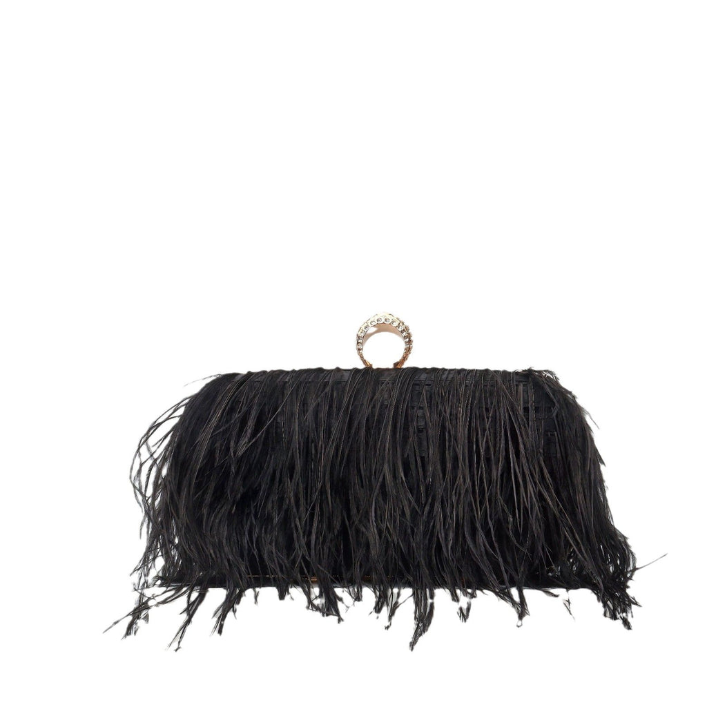 Elegant Ostrich Hair Ring Box – Small Square Bag with Chain Crossbody Shoulder Velvet Evening Clutch Purse, Perfect for Dinner, Casual Outings, Party Events, and Prom Nights - SJB-DIAMOND ELITES