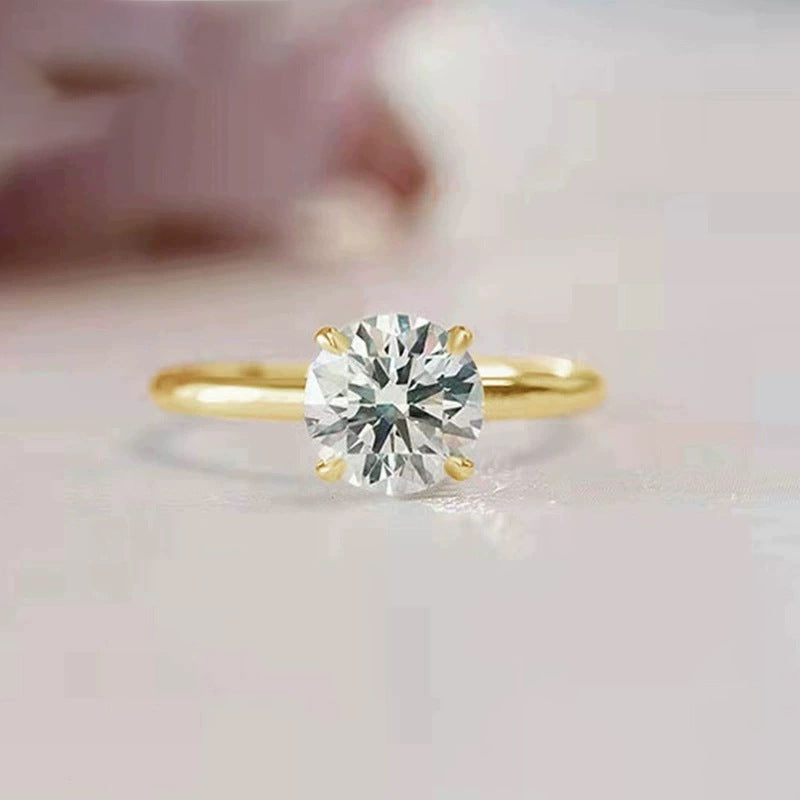 5A Zircon Round Rose Silver Diamond Ring Pi-Mart