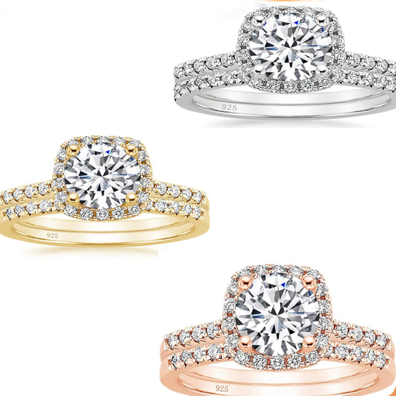925 Inlaid 7mm Round Zircon Set Simulation Diamond Ring Pi-Mart