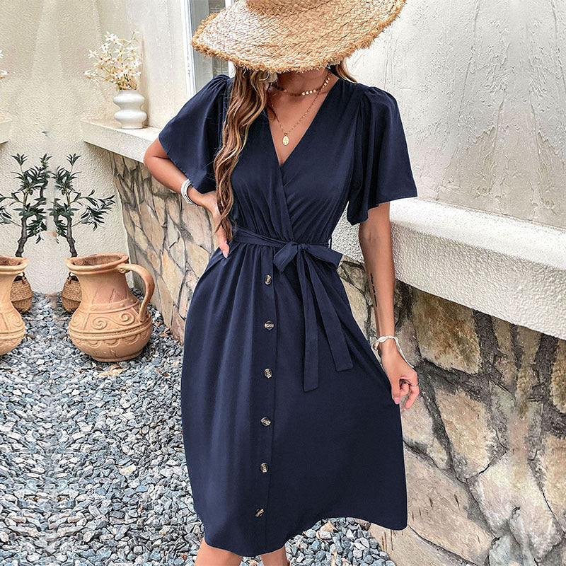 Commuters' Best Selling Bell Sleeve Waist Tie Dress Lootquake LLC