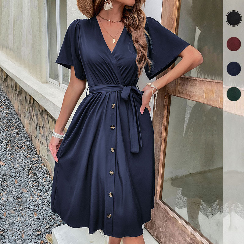 Commuters' Best Selling Bell Sleeve Waist Tie Dress Lootquake LLC