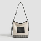 Canvas Splicing Large Capacity Bucket Bag, Wide Shoulder Strap Fashion hobo bag for women, Versatile Striped Shoulder Bag