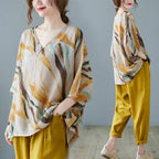 Cotton And Linen Art Batwing Sleeve Shirt Lootquake LLC