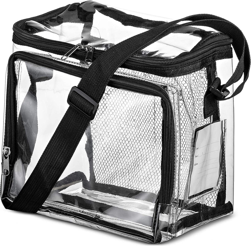 PVC clear lunch bag, adjustable strap front storage compartment mesh pocket, outdoor lunch bag with compartments - SJB-DIAMOND ELITES
