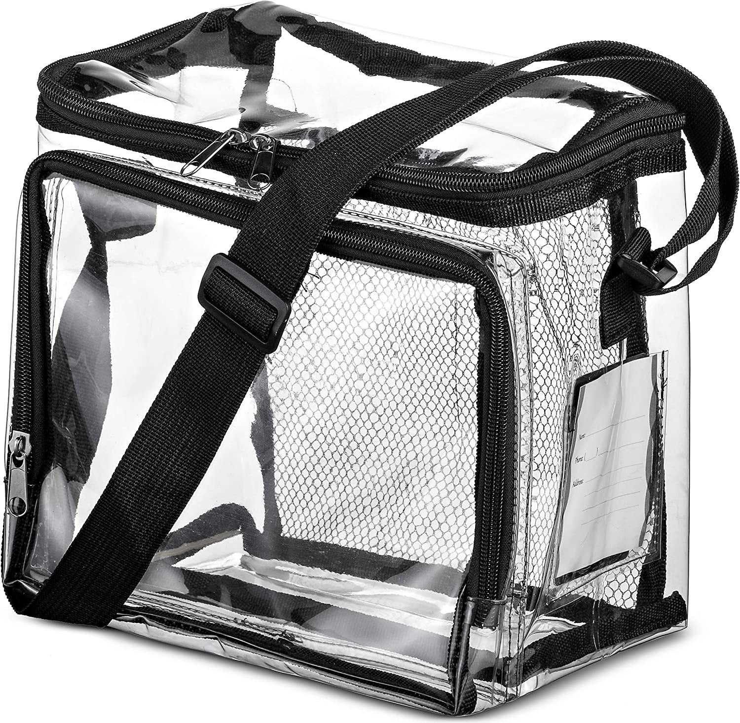 PVC clear lunch bag, adjustable strap front storage compartment mesh pocket, outdoor lunch bag with compartments - SJB-DIAMOND ELITES