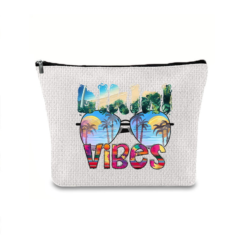 Linen printed cosmetic bag, cosmetic lipstick storage bag, small simple zipper evening clutch bag, - SJB-DIAMOND ELITES
