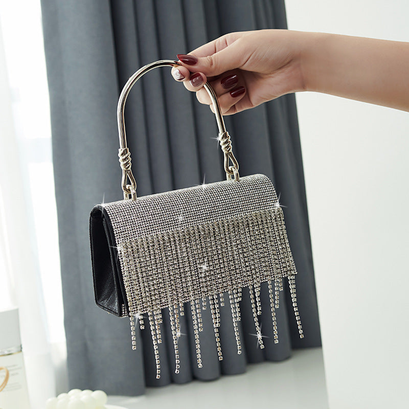 GlitteringTassel Rhinestone Small Square Bag Evening Dinner Bag Party Bag Metal Tote Bag Cosmetic Bag - SJB-DIAMOND ELITES