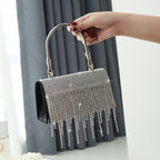 GlitteringTassel Rhinestone Small Square Bag Evening Dinner Bag Party Bag Metal Tote Bag Cosmetic Bag - SJB-DIAMOND ELITES