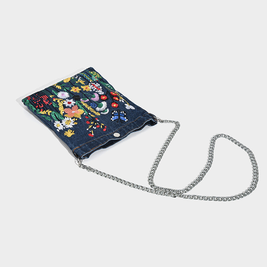 Mini embroidered denim bag, Street stylish student flower three-dimensional shoulder bag, design underarm bag - SJB-DIAMOND ELITES