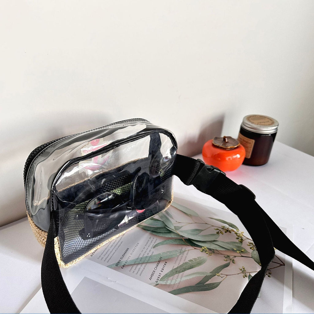 Transparent PVC Straw Waist Bag – Portable, Waterproof Beach Waist Bag & Fanny Pack for Women – Crossbody Chest Purse with Stylish Design - SJB-DIAMOND ELITES