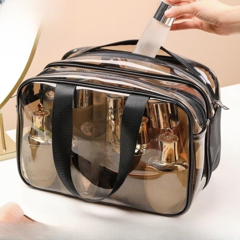Makeup bag with compartments,Simple transparent waterproof cosmetic bag, pvc double-layer dry and wet separation toilet bag, travel portable cosmetic storage bag, makeup bag organizer, - SJB-DIAMOND ELITES