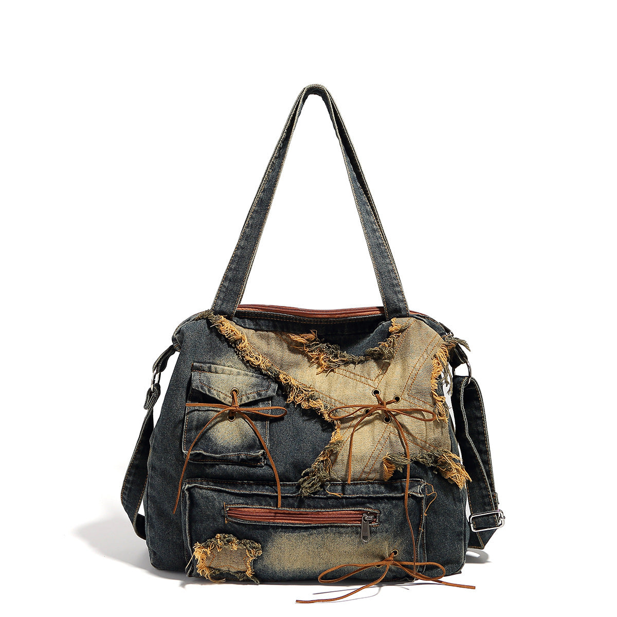 Large capacity hobo shoulder tote bag, Spice Girl bag women's old retro shoulder bag, washed denim bag, casual women's bag - SJB-DIAMOND ELITES